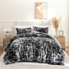 Comforter Set Queen - Luxurious Faux Fur 3 Pieces Queen- 90"x90" Tie-dye Grey