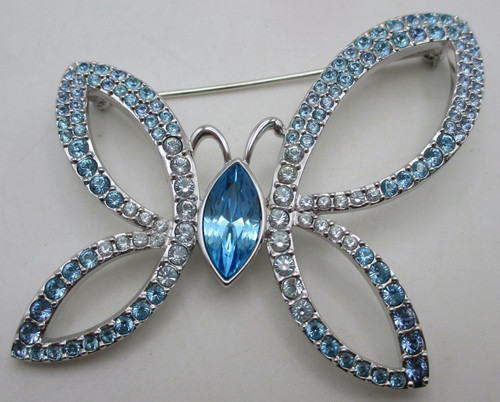 VTG Swarovski Swan Mark Blue Crystal Abstract Butterfly Brooch Pin