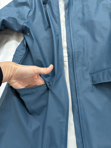 RAINS Nordstrom Hooded Rain Coat with Pockets Size XS/S Blue Adjustable Waist - Foto 8 di 18