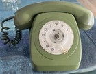 Vintage Retro Red Rotary Dial Telephone - AWA Telecom 802 Olive Green Cord Cut