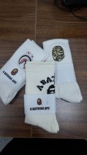 A Bathing Ape BAPE White Crew Socks 3 Pair Pack Streetwear Casual New