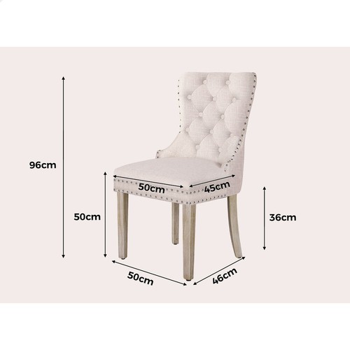 ALFORDSON 2x Dining Chairs Kitchen Lounge Padded Diamond Tufted Fabric Beige - Picture 2 of 4
