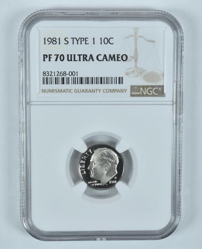 1981-S Roosevelt Dime Type 1 PF70 UCAM NGC Brown Label