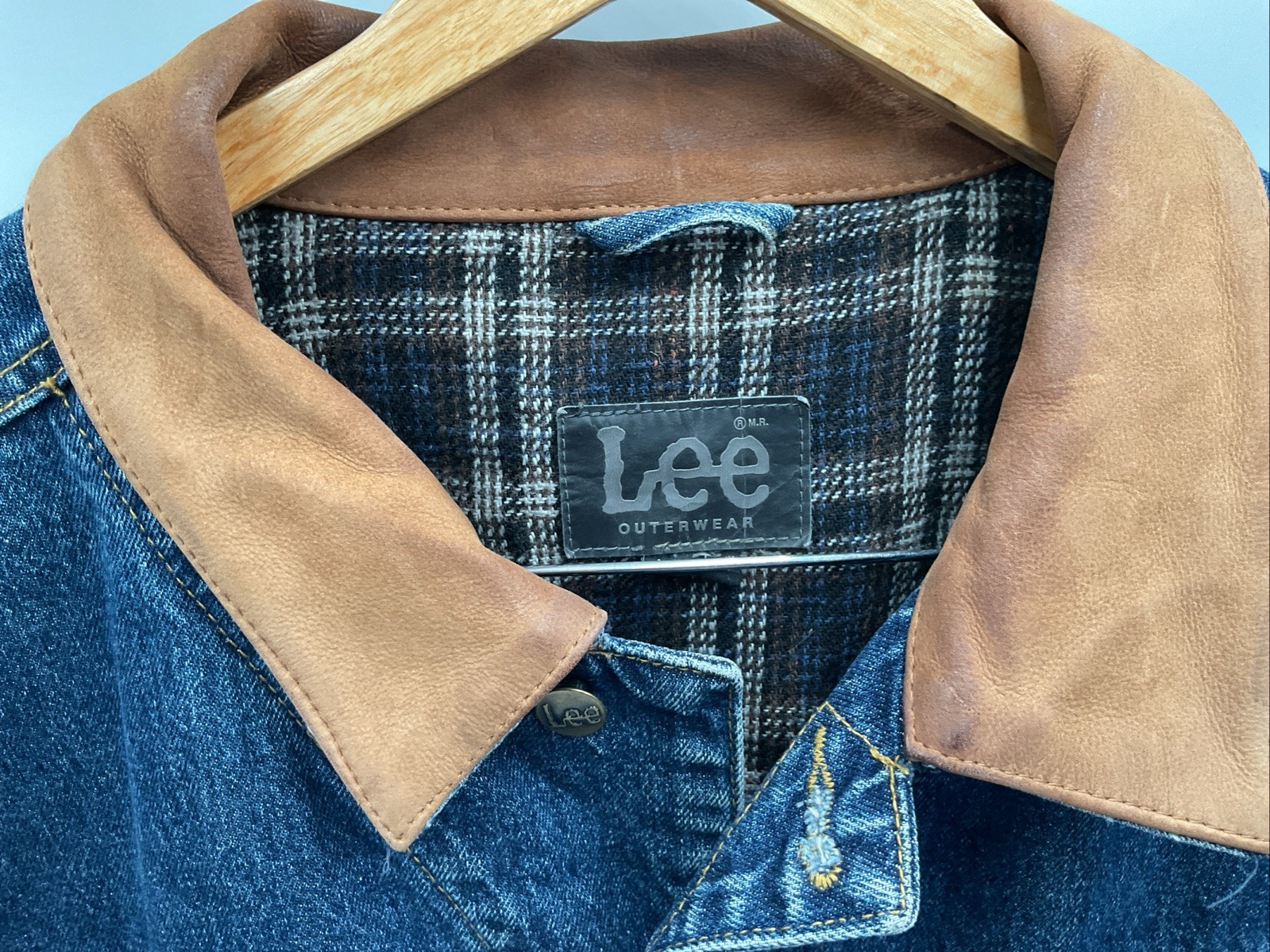 Lee Outerware Lined Denim Work Jacket Leather Col… - image 2