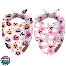 ORITASY Halloween Dog Bandanas for All Dogs (2-Pack Triangle Reversible Pet S