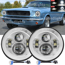 Pair Fit for Ford Mustang 1965-1978 7" INCH Round LED Headlights Hi-Lo beam 