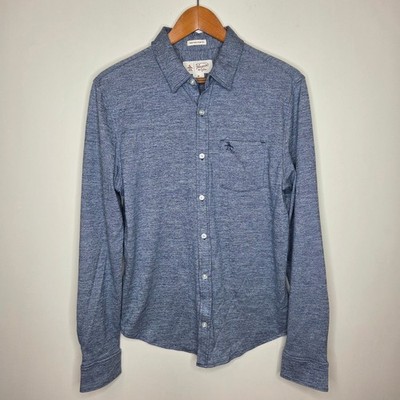 Original Penguin Heritage Slim Fit Blue Heathered Knit Button Down Shirt Mens M