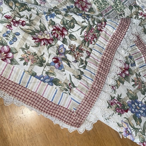 Vintage Bogen Quilts Set 2 Kissenbezüge Patchwork Blumen QUILT MEHRFARBIG 82X85 Ösenborte - Bild 7 von 9