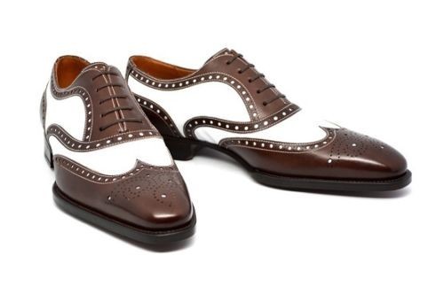 Handmade Men Spectator Shoes Brown & White Brogue Leather Formal Lace Up Premium - Picture 1 of 4