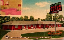 Vintage Buchmann Motor Lodge Postcard Fultondale Alabama AAA Linen