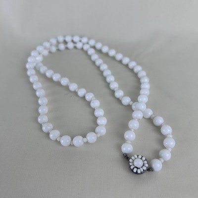 Vintage Miriam Haskell White Glass Bead Necklace 30  Long