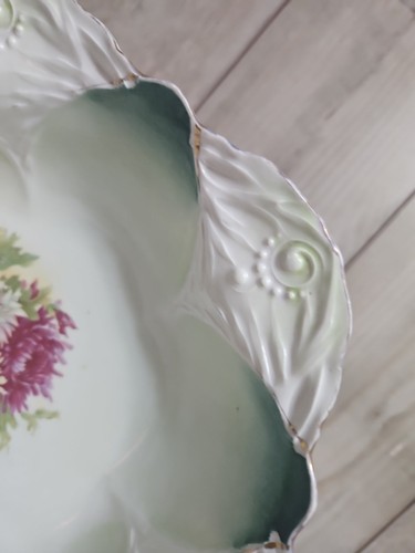 CRISANTEMOS RS Prusia Porcelana SERVIR TAZÓN, 11", ribete dorado, ANTIQ sin marca - Imagen 5 de 12