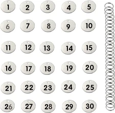 Stainless Steel Numbered Tags, Round Metal Key Tags ID 0.9 inch, Silver 