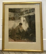 Frantz Charlet Signed Aquatint Etching Man Holding Child Edité par Georges Petit