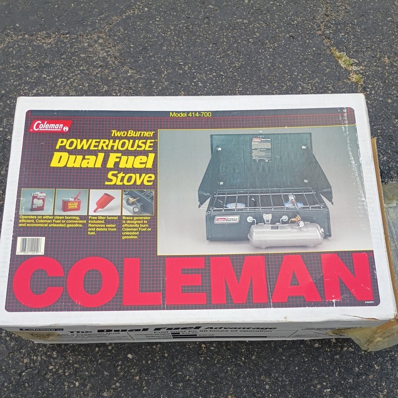 Vintage NOS Coleman USA Powerhouse 414-700 Dual Fuel 2-Burner Camp Stove -A