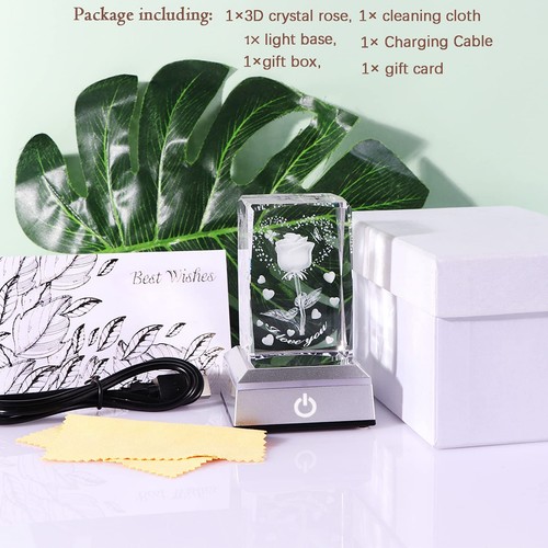 YWHL 3D Engraved Crystal Rose I Love You Gifts for Her Romantic Anniversary Vale - Picture 2 of 4