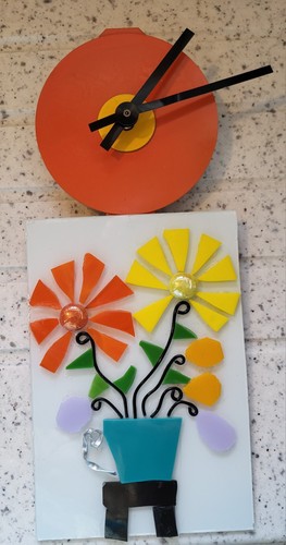 OOAK Vintage POP ART Flower Power WANDUHR Mod Mixed Media GLAS Acryl Metall - Bild 2 von 9