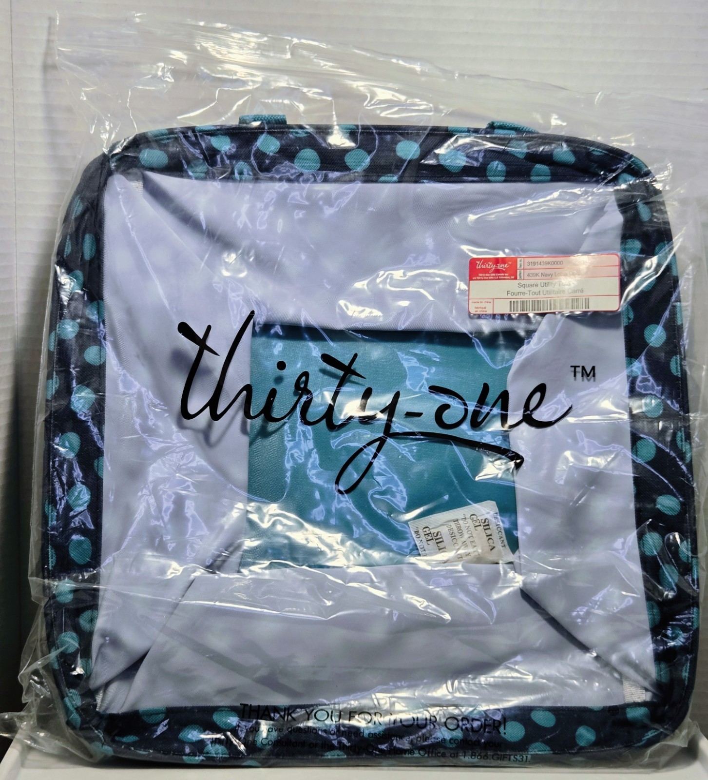 Thirty One Navy Lotsa Dots Square Utility Tote 439K New