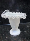 Vintage Fenton Milk Glass Vase Silver Crest Double Ruffled Edge Footed Trumpet