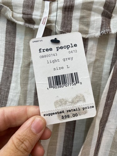 Free People Monday gestreiftes Leinen Midikleid grau braun gestreift Gürtel zum Binden Large - Bild 8 von 9