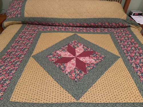 8 POINT STAR MULTI-COLOR PATCH QUILT 89”X100” FLORALS BERRIES LEAVES PINKS MUSTD - Bild 2 von 15
