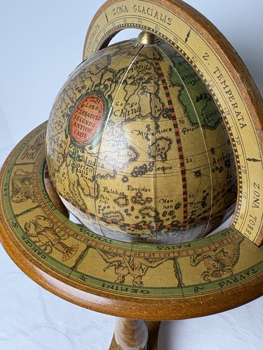 Vintage alte Weltkugel Tischplatte Schreibtisch Sternzeichen terrestrisch Holz 10" Ständer Italien - Bild 12 von 16