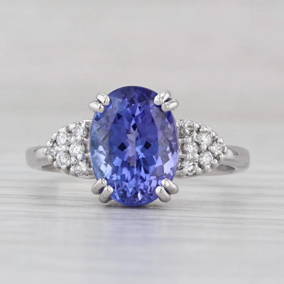 3.64ctw Oval Tanzanite Diamond Ring 18k White Gold Size 8 - Image 2 of 4