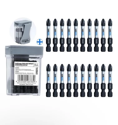 TOOLANT 20pcs Magnetic Phillips Impact Driver Bits Set S2 Steel PH2 Anti-Slip