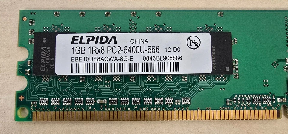 Elpida 1Gb 1Rx8 PC2-6400U DDR2 HP 404574-888 Ref00355 - Image 2 of 2