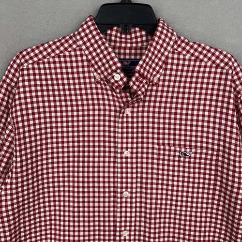 Vineyard Vines Shirt Mens Medium Red White Gingham Tucker Classic Fit Preppy - Picture 2 of 12