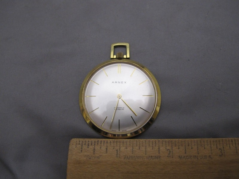Vintage Mid-Century Swiss ARNEX 17  Jewel POCKET WATCH-Gold Plated-Runs Well