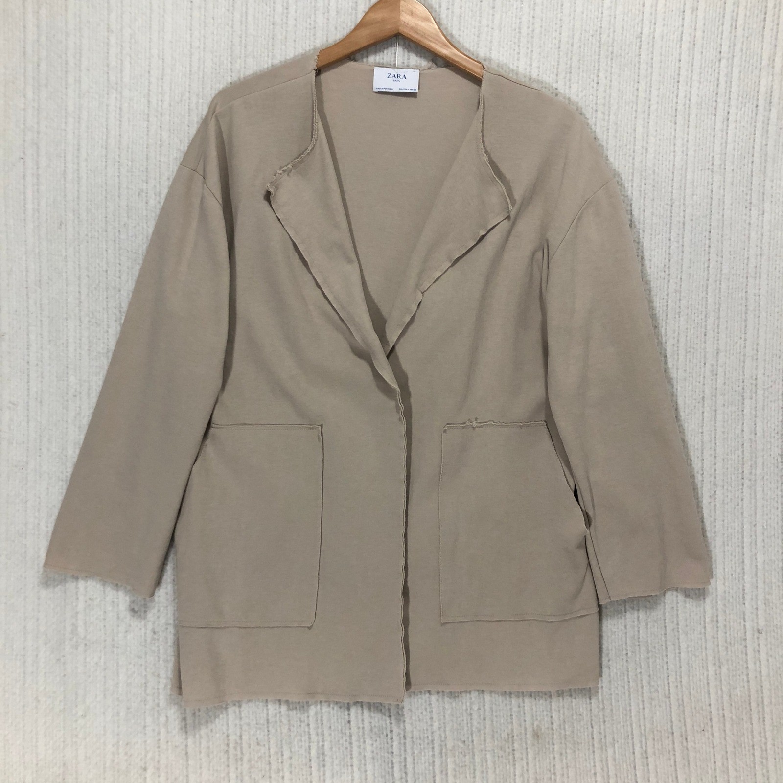 ZARA Basic Beige Open Front Collarless Unlined Ja… - image 2