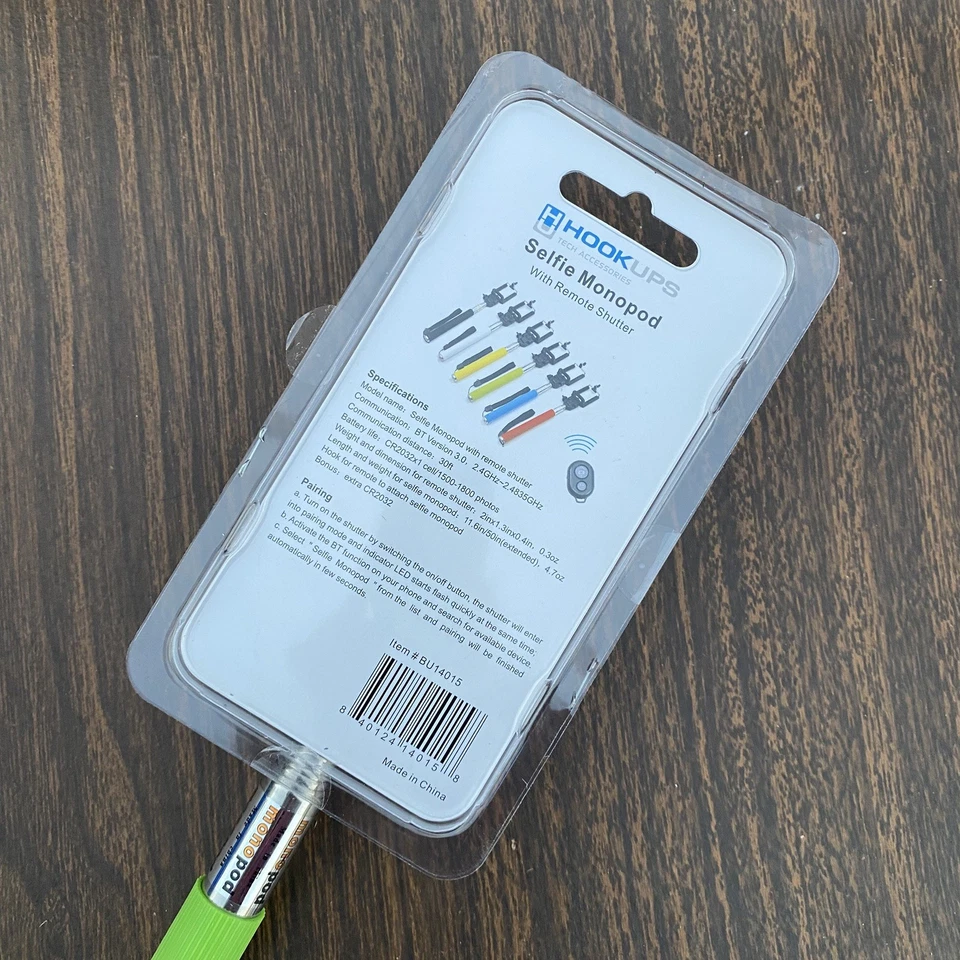 Monopie extensible para selfies con obturador remoto para iPhone Samsung VERDE Foto 3 de 4