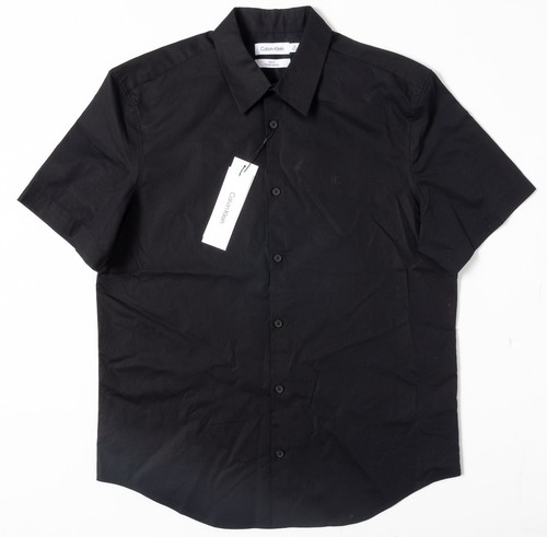 CALVIN KLEIN NEU MIT ETIKETT HERREN SLIM FIT KURZÄRMLIGES STRETCH BAUMWOLLE GEKNÖPFTES HEMD S M SCHWARZ