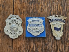  3 Vintage Obsolete Security Guard Badges - Globe Interstate & Wackenhut