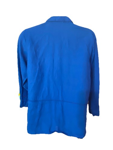 Westbound Blue Size Large 100% Linen Blouse Button Up Embroidered Trim Panel - Picture 3 of 12