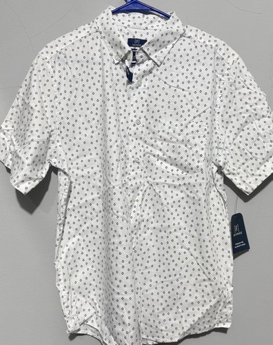 George Men’s Short Sleeve Button-Up Shirt Classic Fit Size M White Black Print - Picture 3 of 6