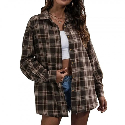 Damen Hemden Langarm Kariert Shackets Business Freizeit Bluse Oberteil - Bild 19 von 41