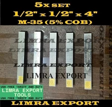 5 PCS SET 1/2" x 1/2" x 4" HSS Square Tool Bit M-35 (5% Cob) Lathe Fly Cutter