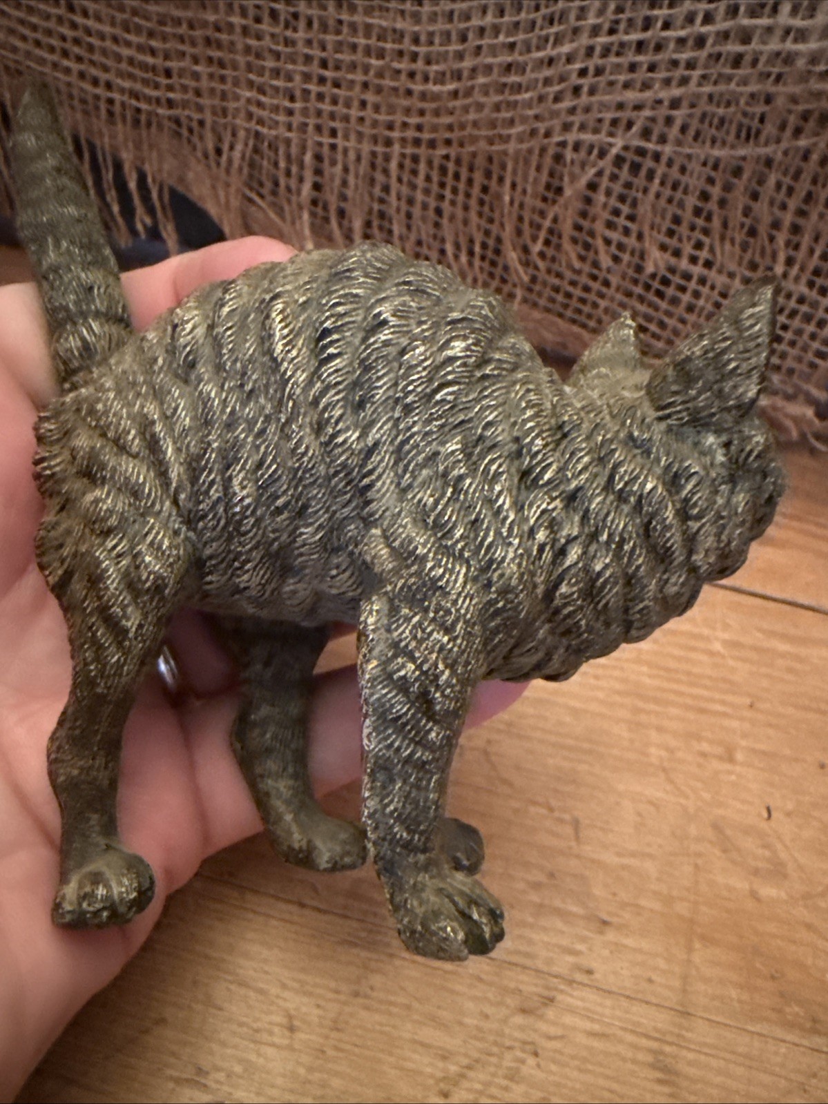 Antique Austrian Vienna Cold Painted Bronze Figurine Scared Arched Back Cat