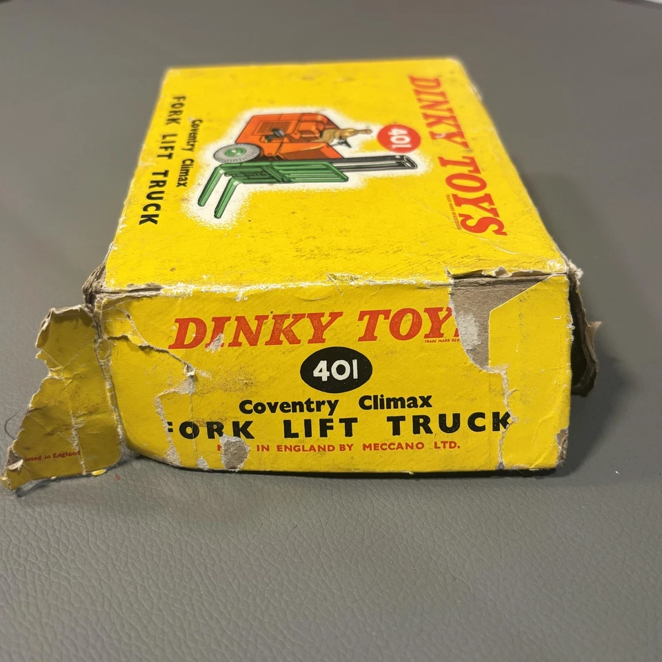 Carretilla elevadora de horquilla vintage Dinky Toys 401 Coventry Climax caja original Inglaterra Foto 3 de 4