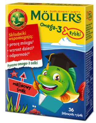Mollers Omega 3 Fur Kinder Möller's Fischöl DHA EPA Vit D3 Himbeere 36 Gelfische