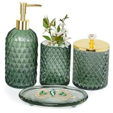 Bathroom Accessories Set, 4Pcs Sage Green Glass 4 Pcs Bathroom Set Light Green