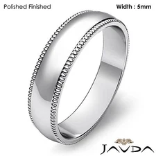 Men Wedding Band 18k Gold White Dome Milgrain Edge Solid Ring 5mm 6.4gm 11-11.75
