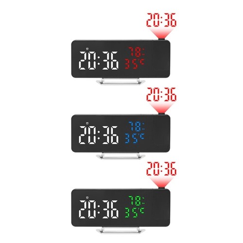 LED Mirror Alarm Clock Projecting Time Temperature Humidity Modern Clock 12/24