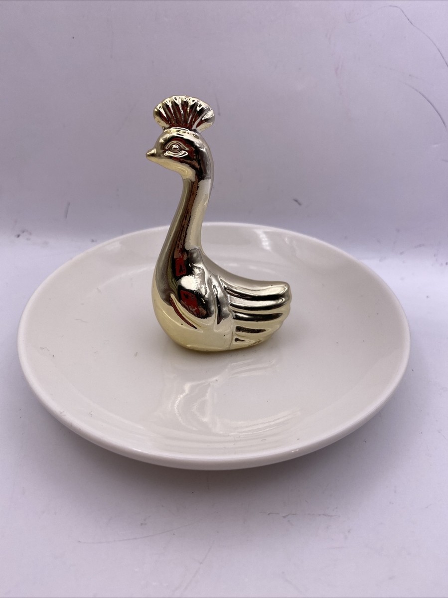 LAUREN CONRAD Ceramic WHITE and GOLD PEACOCK Bird TRINKET TRAY
