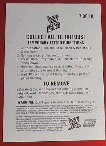 WWE World Wrestling Entertainment Topp TEMPORARY TATTOOS No. 7 of 10 - Picture 2 of 2