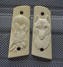 Officers/Compact Kimber/Colt/Clones Model Carved Molded IP Grips " The Wolf "