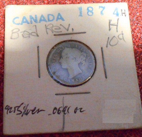 1874 H Canadá 10 centavos, plata, Dbl 4, errores de acuñación llenos; moneda antigua dinero extranjero - Imagen 5 de 7