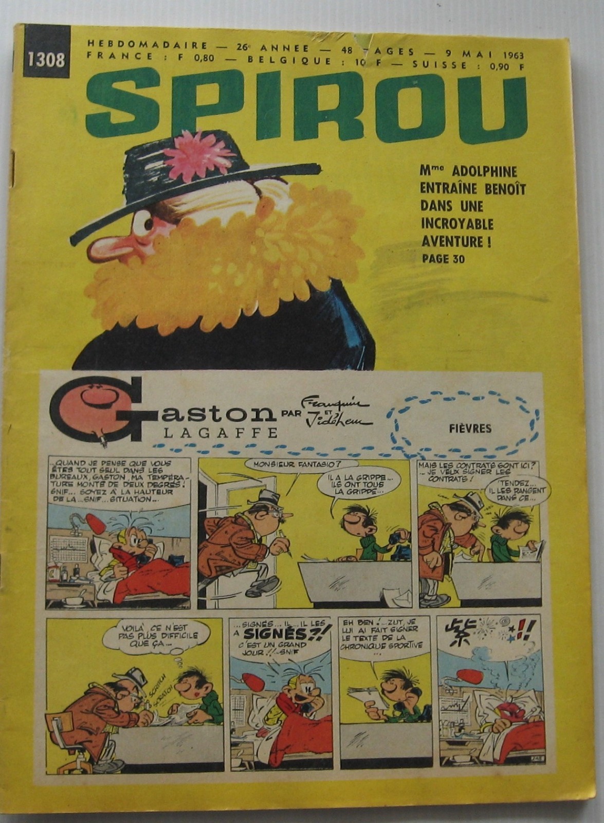 Spirou Journal No. 1308 Adolphine Benoit Brisefer/Lucky Luke 1963 Good Condition